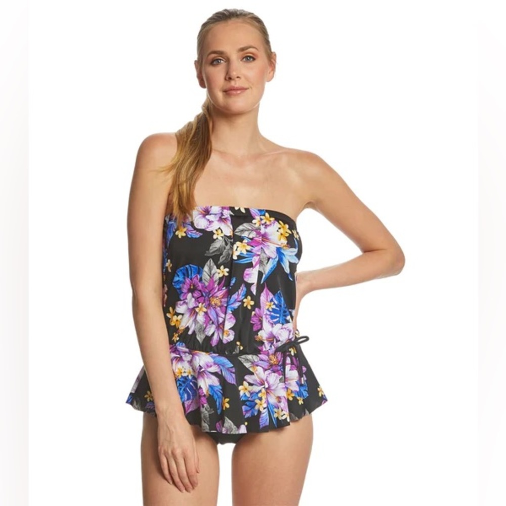 LIKE NEW Maxine of Hollywood Midnight Garden Peplum Blouson One Piece Swimsuit